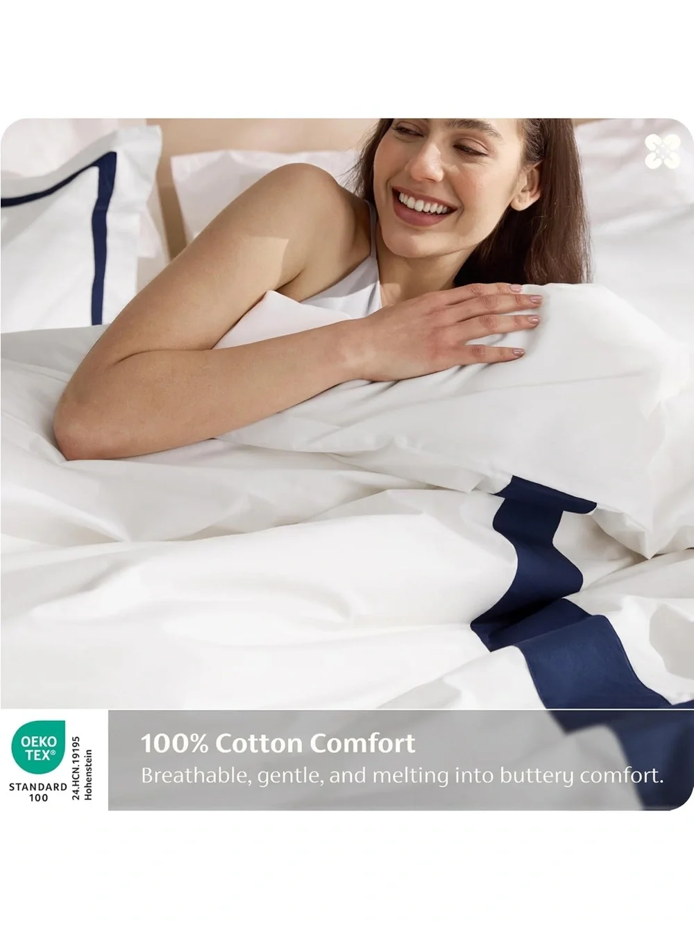 NEW Bedsure PureWoven 100% Cotton Percale Duvet Cover King, Navy Blue Frame